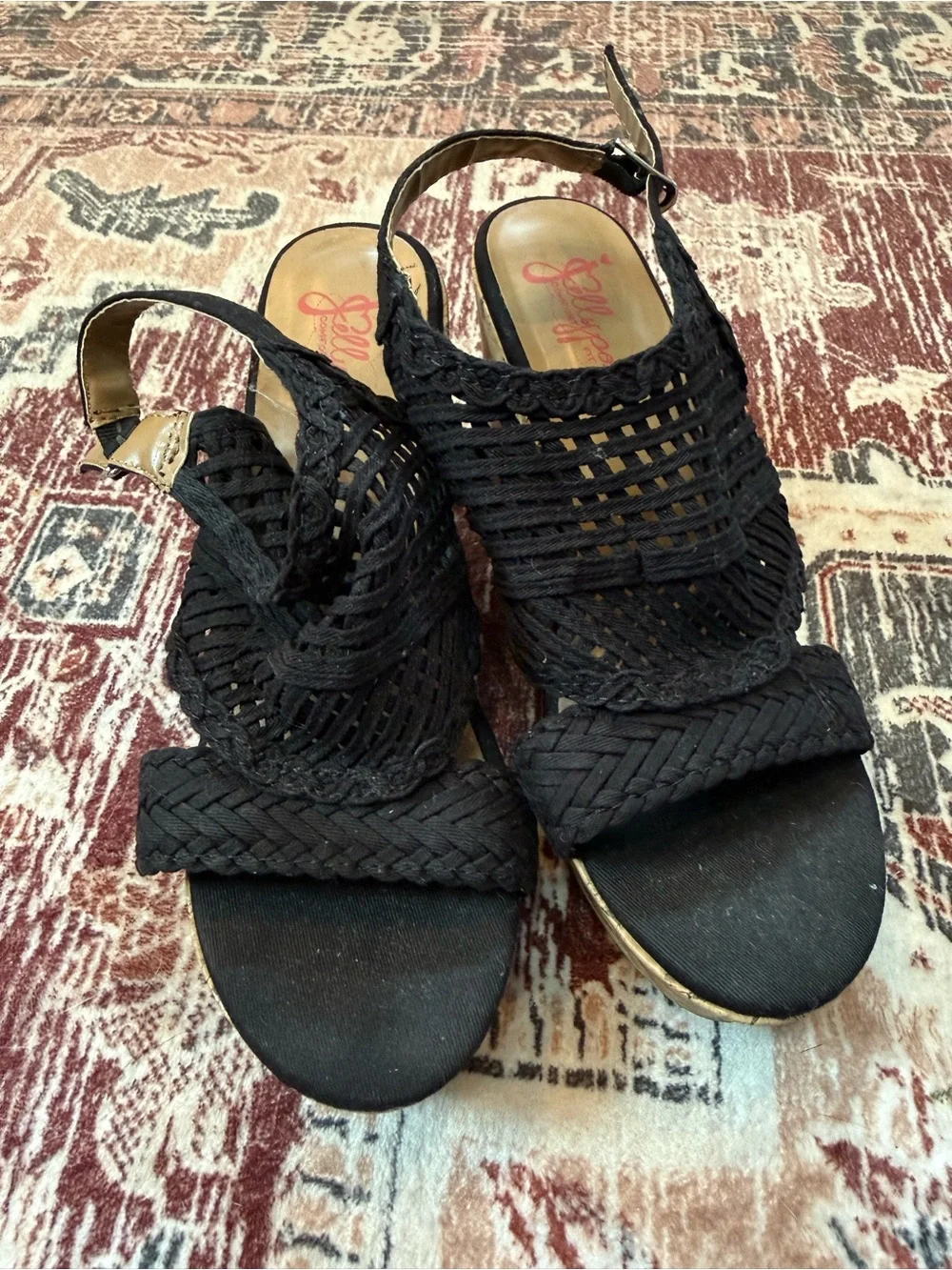 Jellypop Black Braided Wedge Slingback Sandals